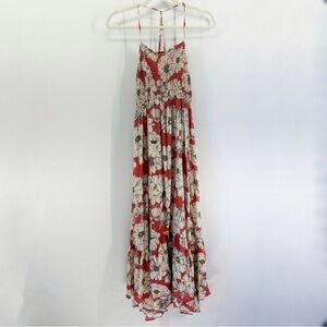 Intimately Free People Heat Wave Red Floral Smocked Maxi Dress Medium